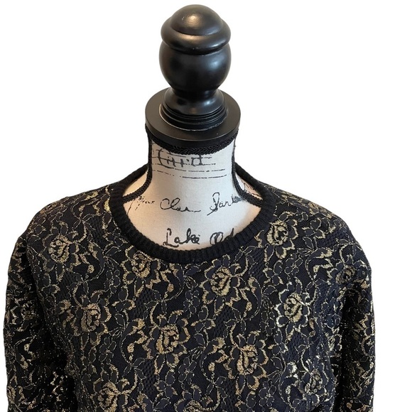 Destinee Wool Pullover Sweater Black Gold size Large Floral Lace Vintage punk - Picture 2 of 9